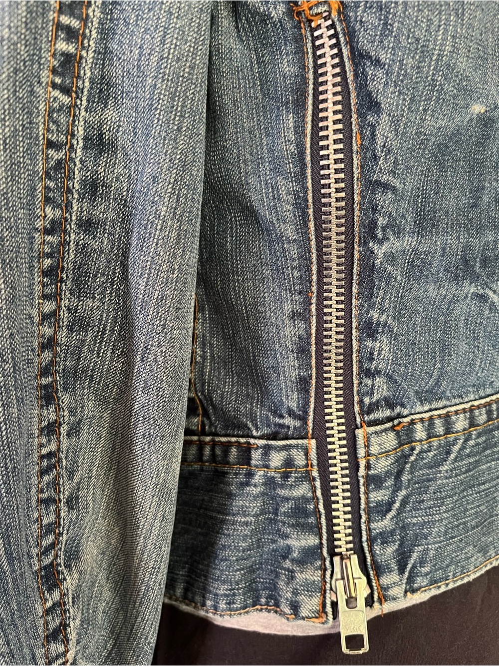 Levi's Red Label Distressed Blue Denim Multi Zipper Moto Jacket - Picture 10 of 10